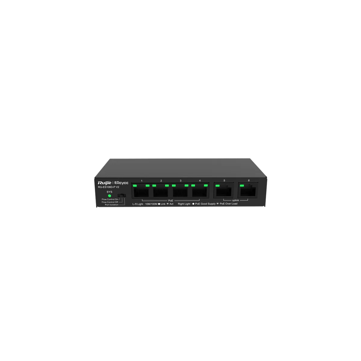 Ruijie Reyee RG-ES106D-P V2 6-Port Fast Ethernet Unmanaged Surveillance PoE Switch